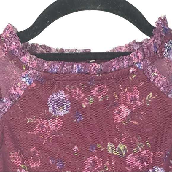 Zenzi Girls Sleeveless Ruffle Shoulder Party Dress Burgundy Floral Size XS(4/5) - Picture 3 of 11